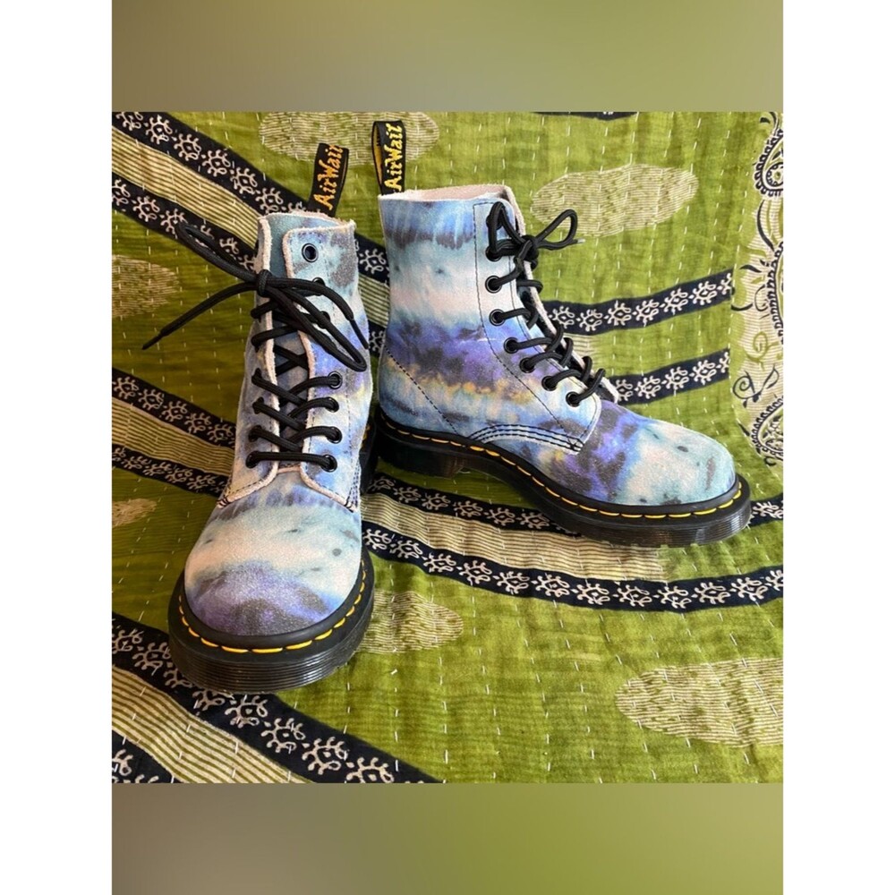Dr. Martens 1460 Pascal Blue Tie Dye Leather Lace Up Boots Size 6 Grunge Punk